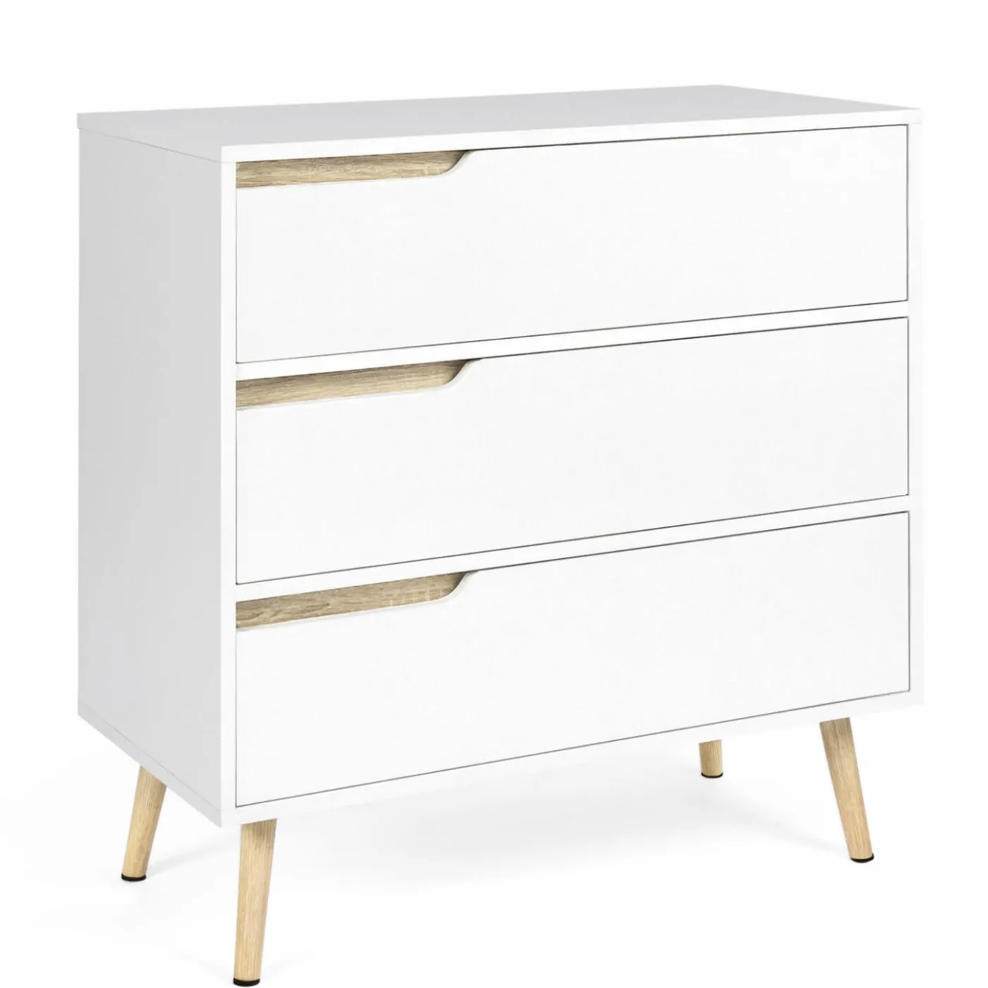 Commode scandinave blanche et bois 3 tiroirs