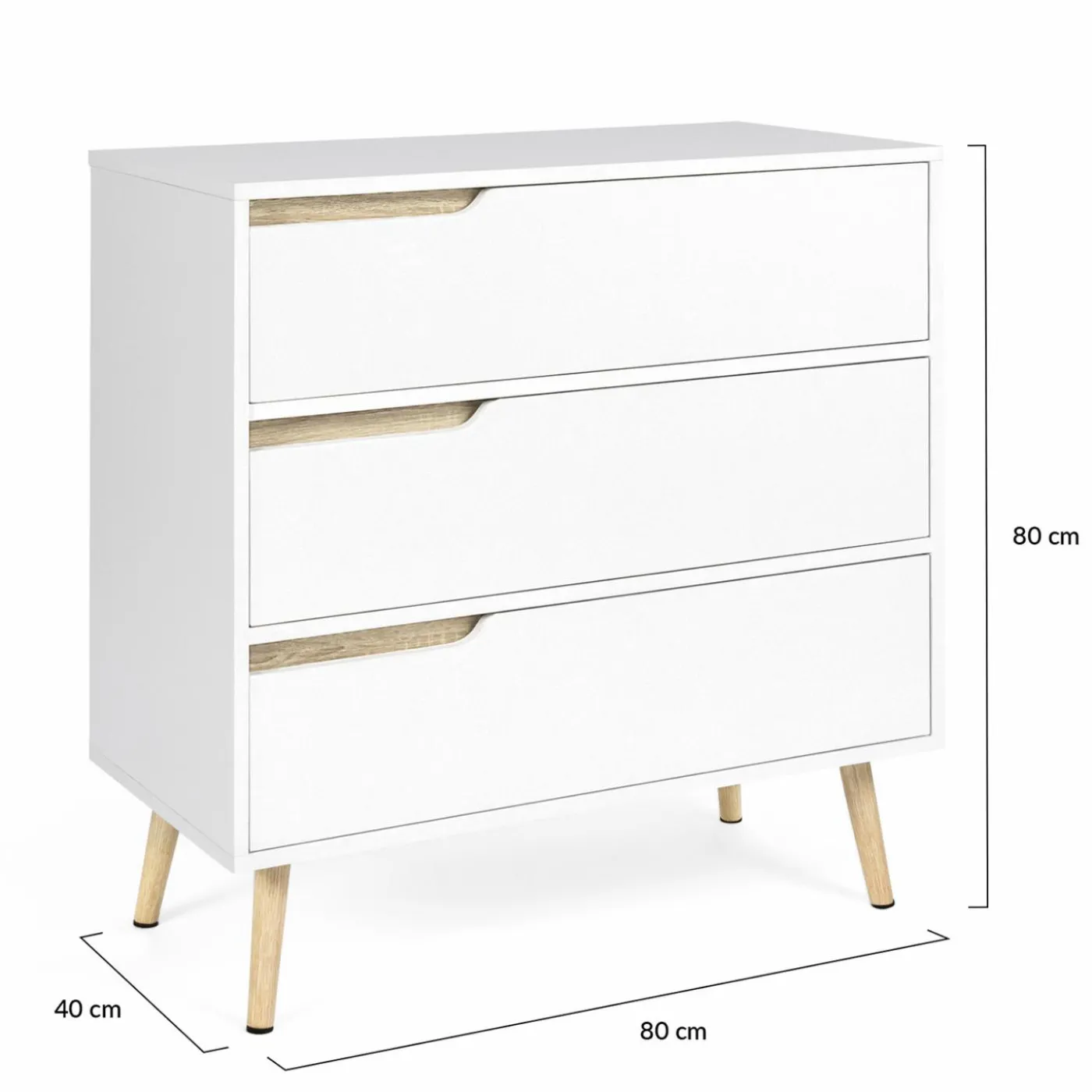 Commode scandinave blanche et bois 3 tiroirs