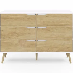 Commode scandinave blanche effet hêtre