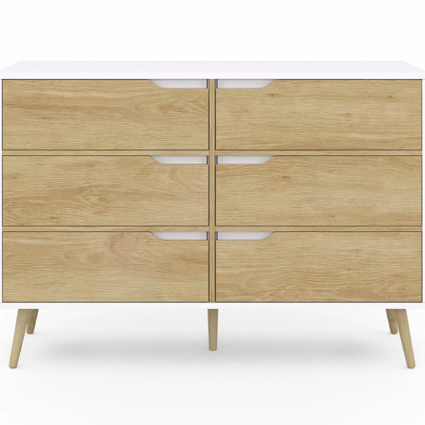 Commode scandinave blanche effet hêtre