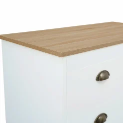 Commode style campagne chic 6 tiroirs blanche et bois