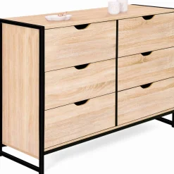 Commode style industriel 6 tiroirs bois et métal noir