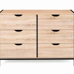 Commode style industriel 6 tiroirs bois et métal noir