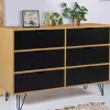 Commode vintage 6 tiroirs bois et noir