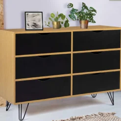 Commode vintage 6 tiroirs bois et noir