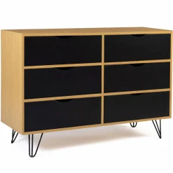 Commode vintage 6 tiroirs bois et noir