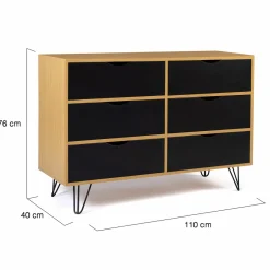Commode vintage 6 tiroirs bois et noir