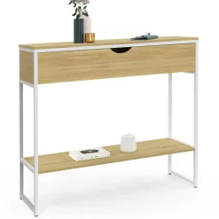 Console 1 tiroir et 1 étagère design industriel bois et métal blanc