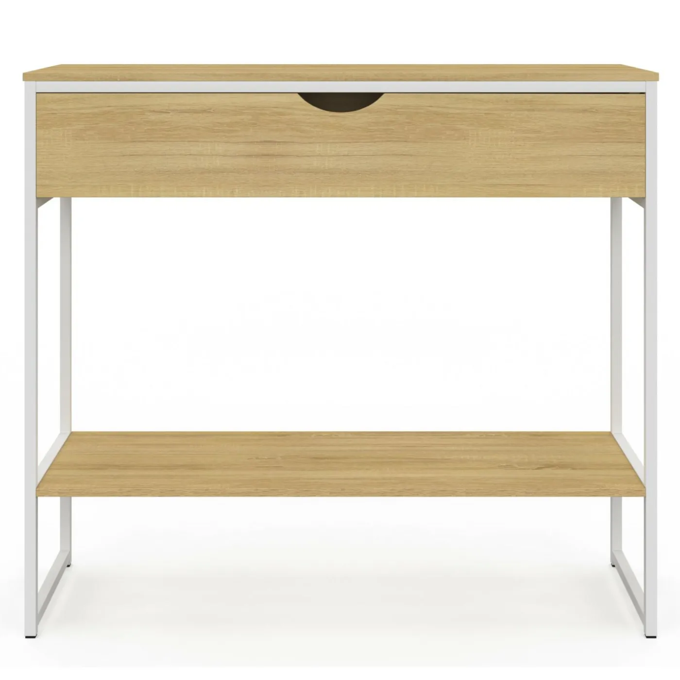 Console 1 tiroir et 1 étagère design industriel bois et métal blanc