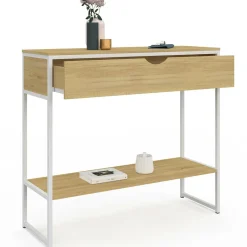 Console 1 tiroir et 1 étagère design industriel bois et métal blanc