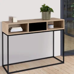 Console 1 tiroir noir avec rangements design industriel