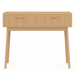 Console 2 tiroirs JULIETTE lattes tasseau bois coloris chêne