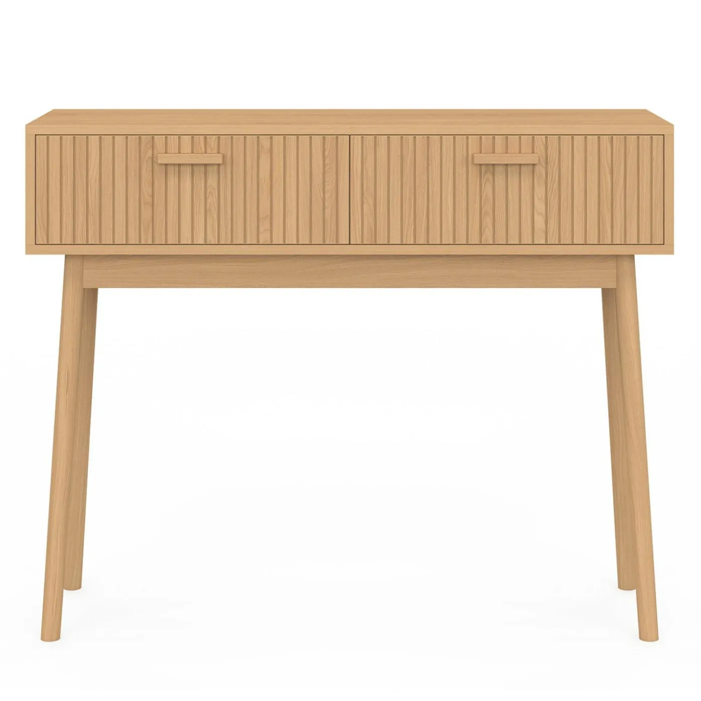 Console 2 tiroirs JULIETTE lattes tasseau bois coloris chêne