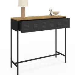 Console bois et métal 1 tiroir design industriel