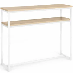 Console bois et métal blanc double plateau 100 cm