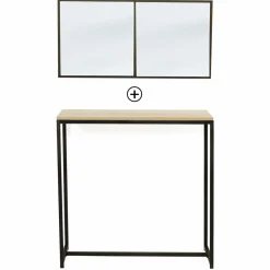 Console bois et métal noir avec miroir 2 bandes design industriel