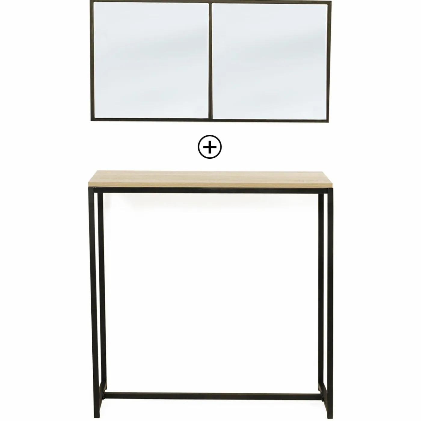 Console bois et métal noir avec miroir 2 bandes design industriel
