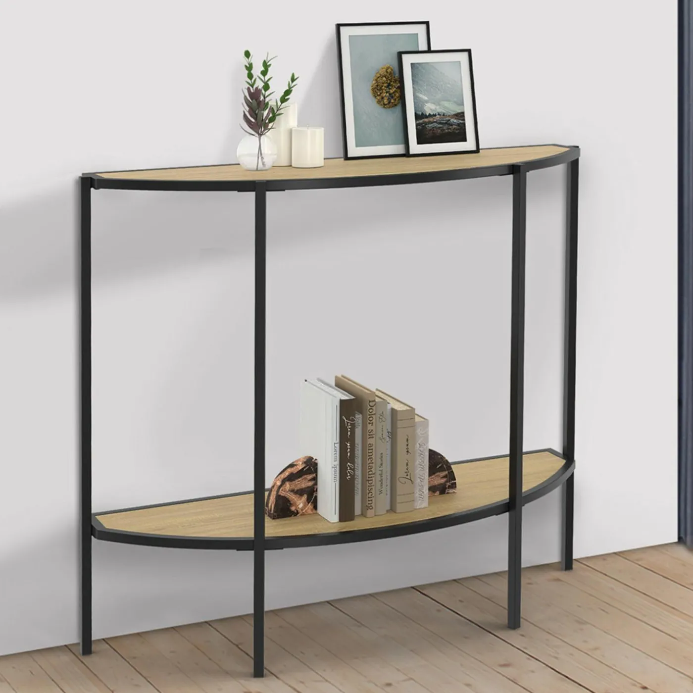 Console demi-lune industrielle avec 1 étagère