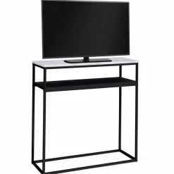 Console imitation marbre et bois noir pied métal