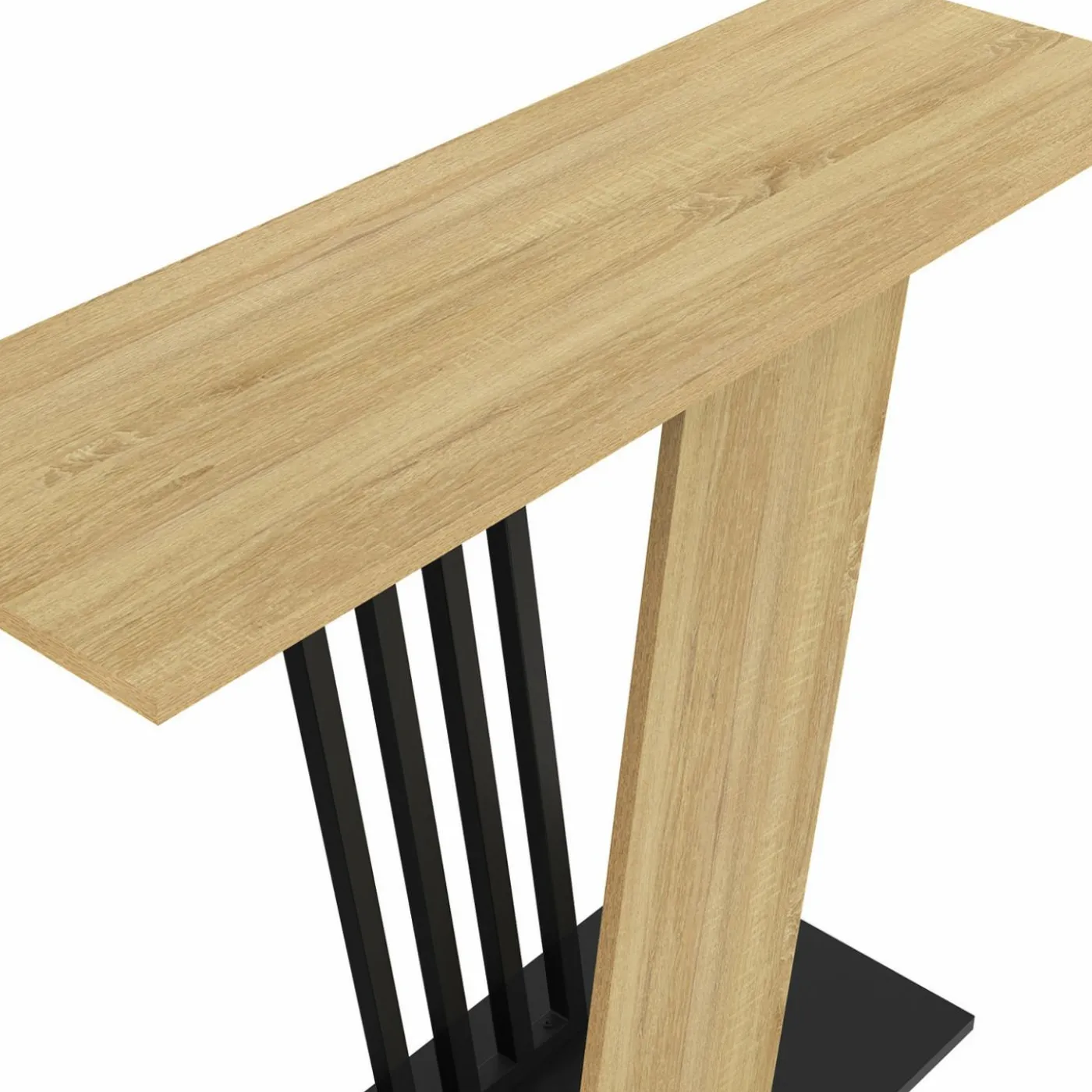 Console plateau bois et pied croisé noir