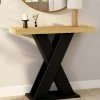 Console plateau bois et pied X noir