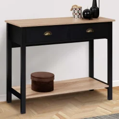 Console style campagne chic 2 tiroirs bois et noir