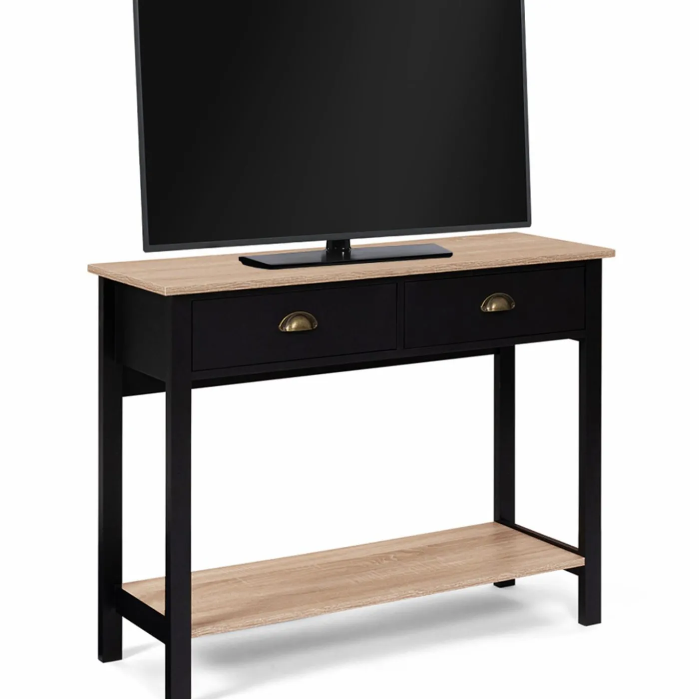 Console style campagne chic 2 tiroirs bois et noir