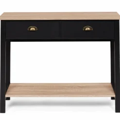 Console style campagne chic 2 tiroirs bois et noir
