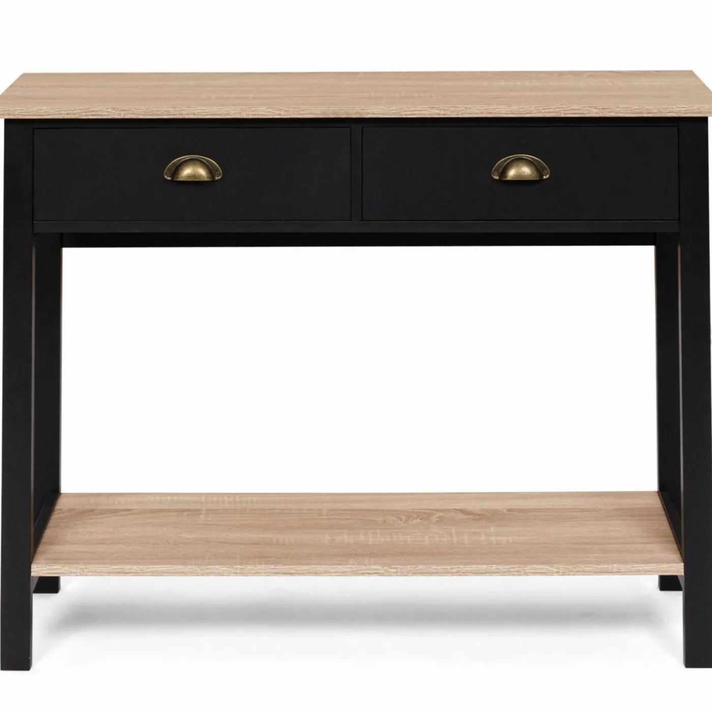 Console style campagne chic 2 tiroirs bois et noir