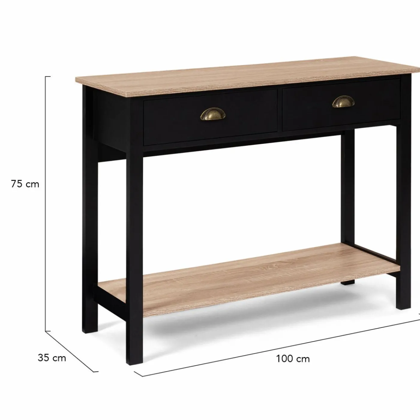 Console style campagne chic 2 tiroirs bois et noir