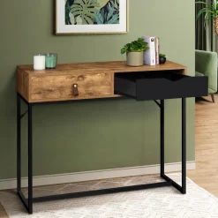 Console style industriel bois et métal 2 tiroirs