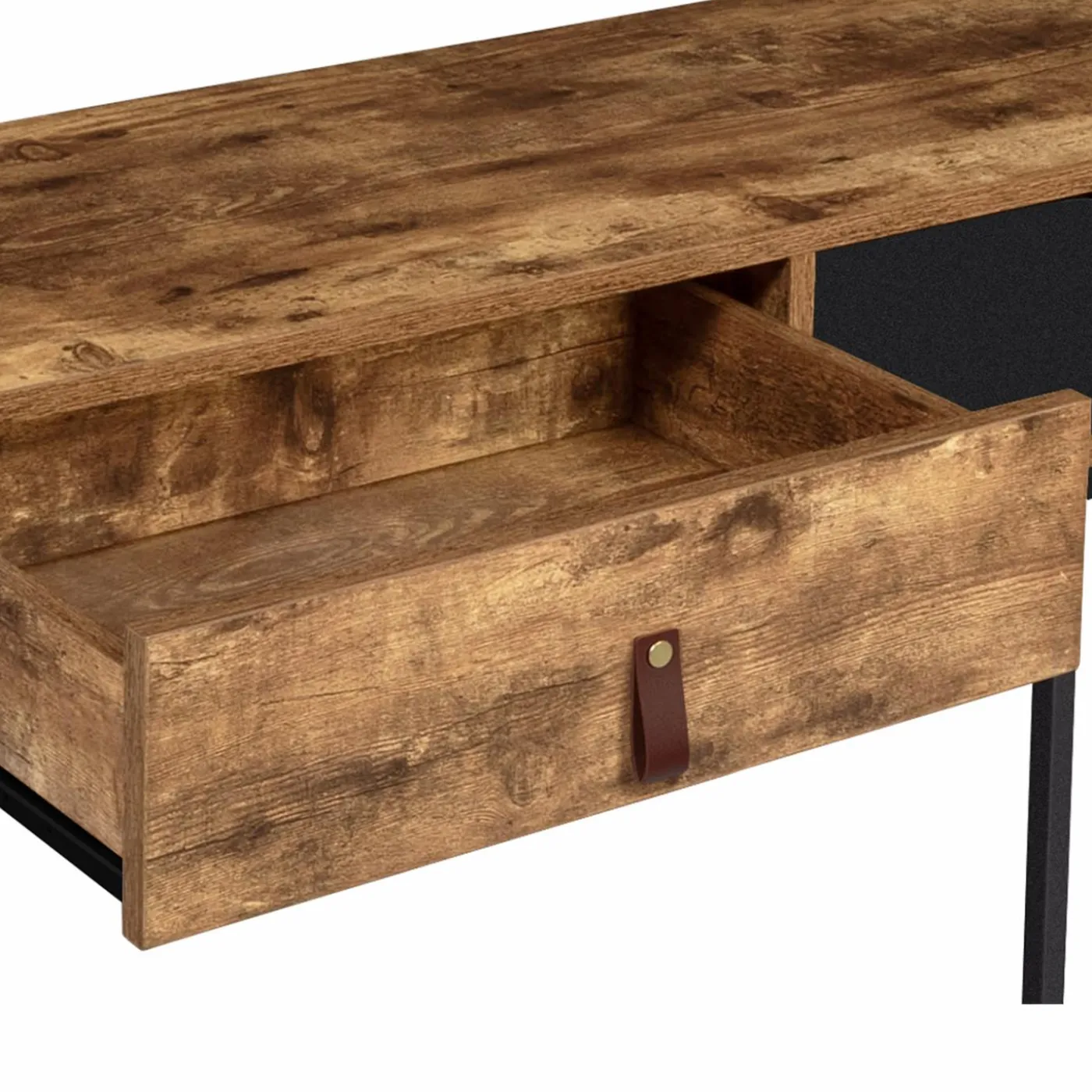 Console style industriel bois et métal 2 tiroirs