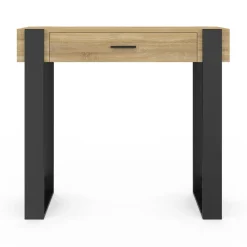 Console style moderne bois et noir 90 cm avec tiroir