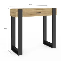 Console style moderne bois et noir 90 cm avec tiroir
