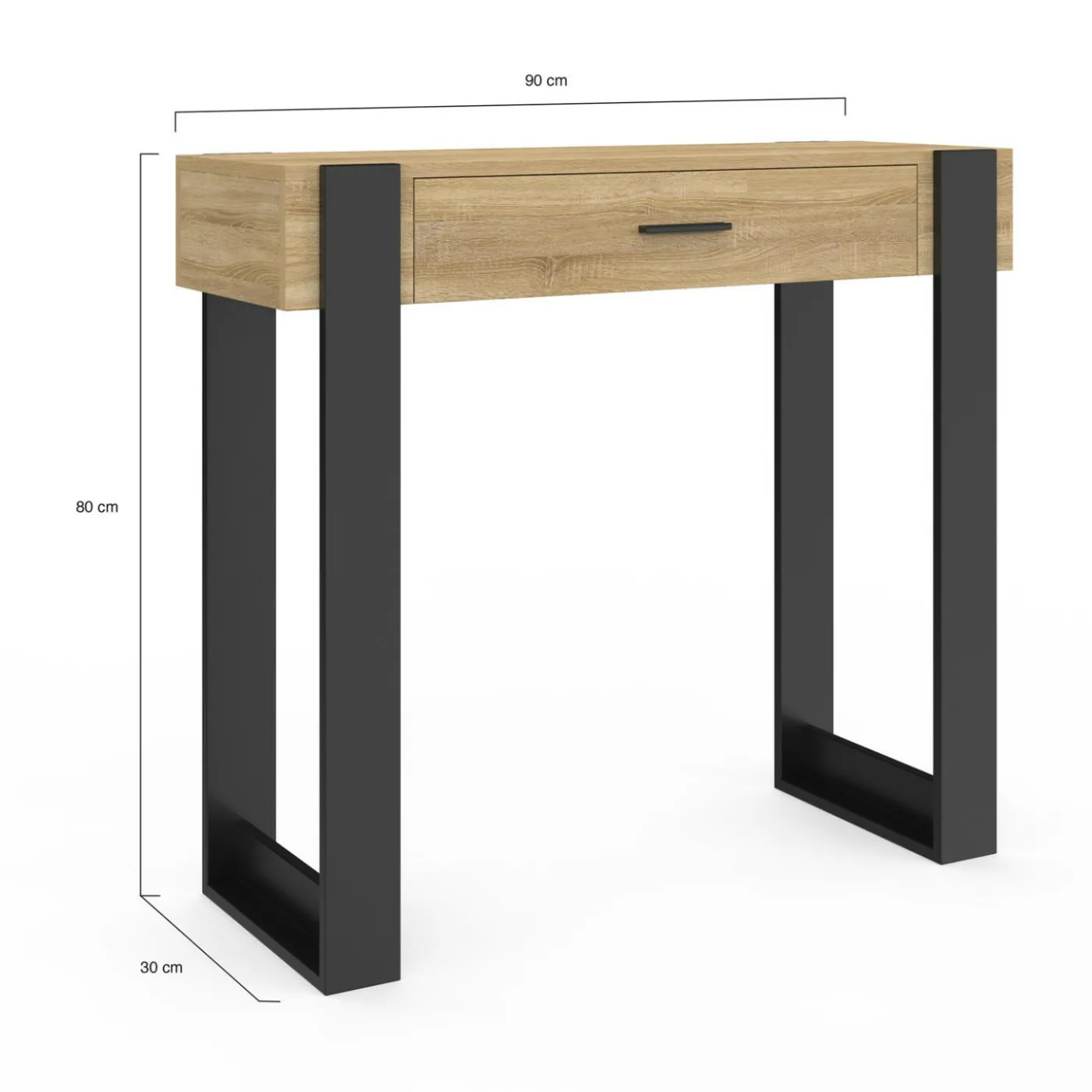 Console style moderne bois et noir 90 cm avec tiroir