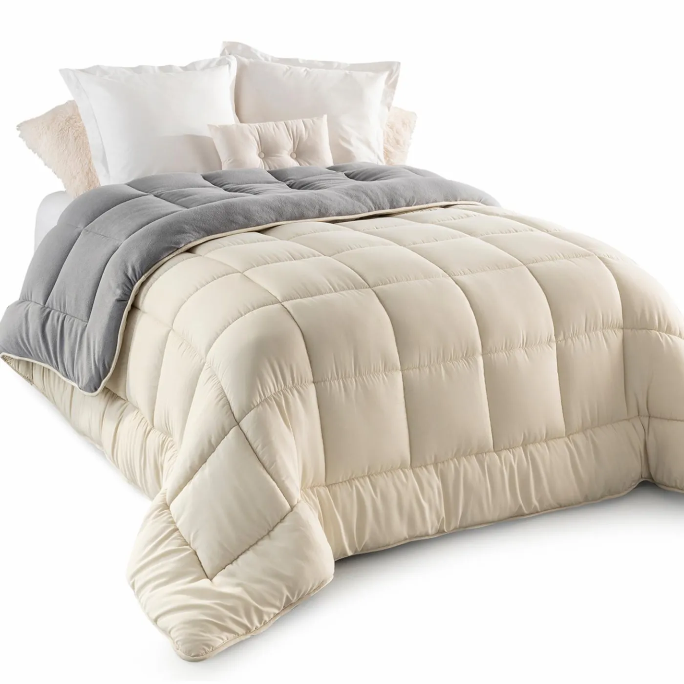 Couette bicolore 220x240 gris et crème