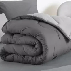 Couette bicolore 140x200 gris foncé et gris clair