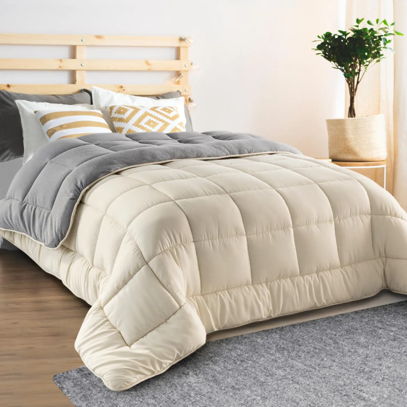 Couette polaire biface 140x200 gris et crème