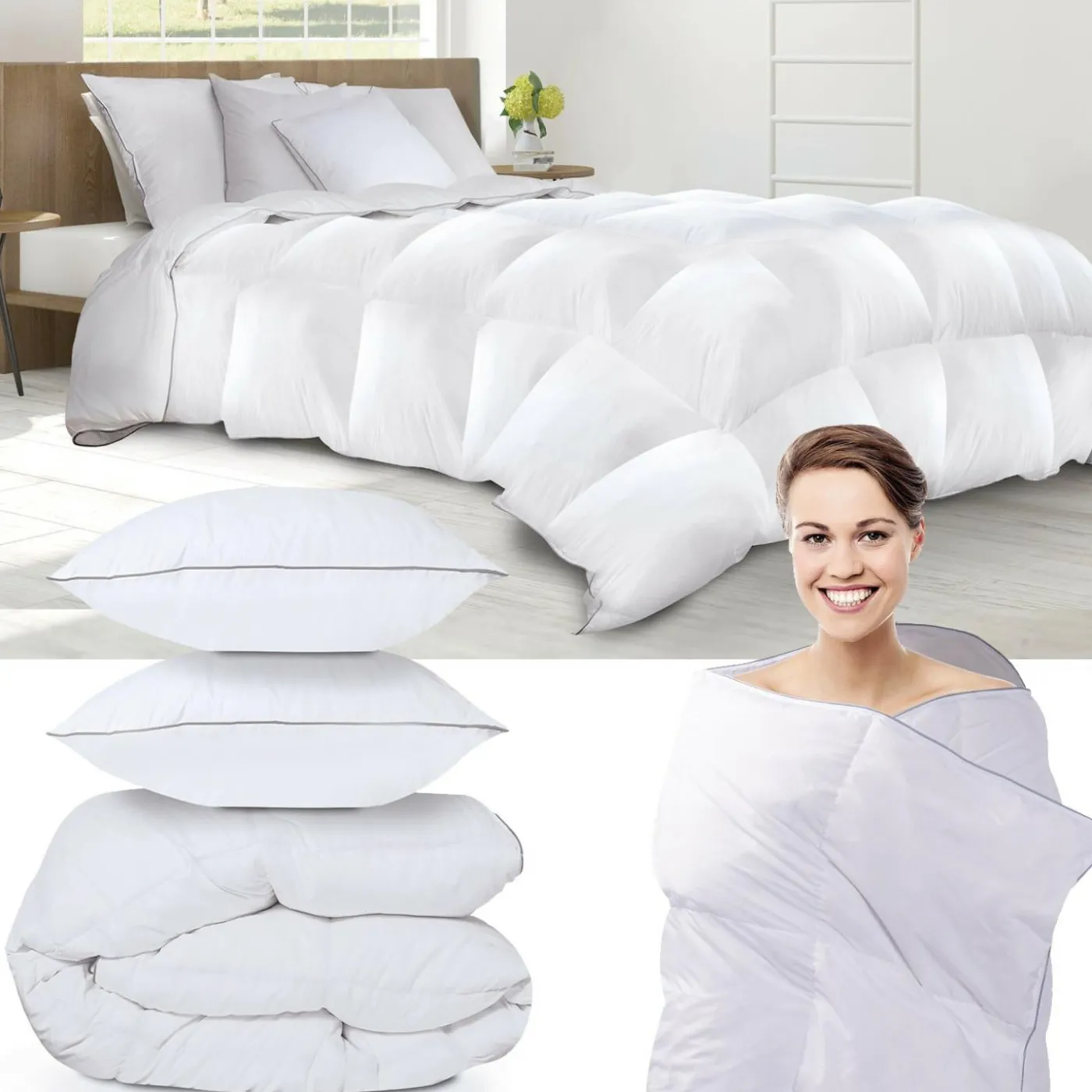 Couette 240x260 + 2 oreillers en plume d'oie