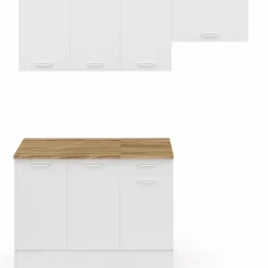 Cuisine complète 180 cm avec plan de travail bois et blanc