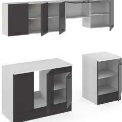 Cuisine complète 240 cm avec plan de travail blanc et gris