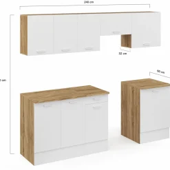 Cuisine complète 240 cm avec plan de travail bois et blanc