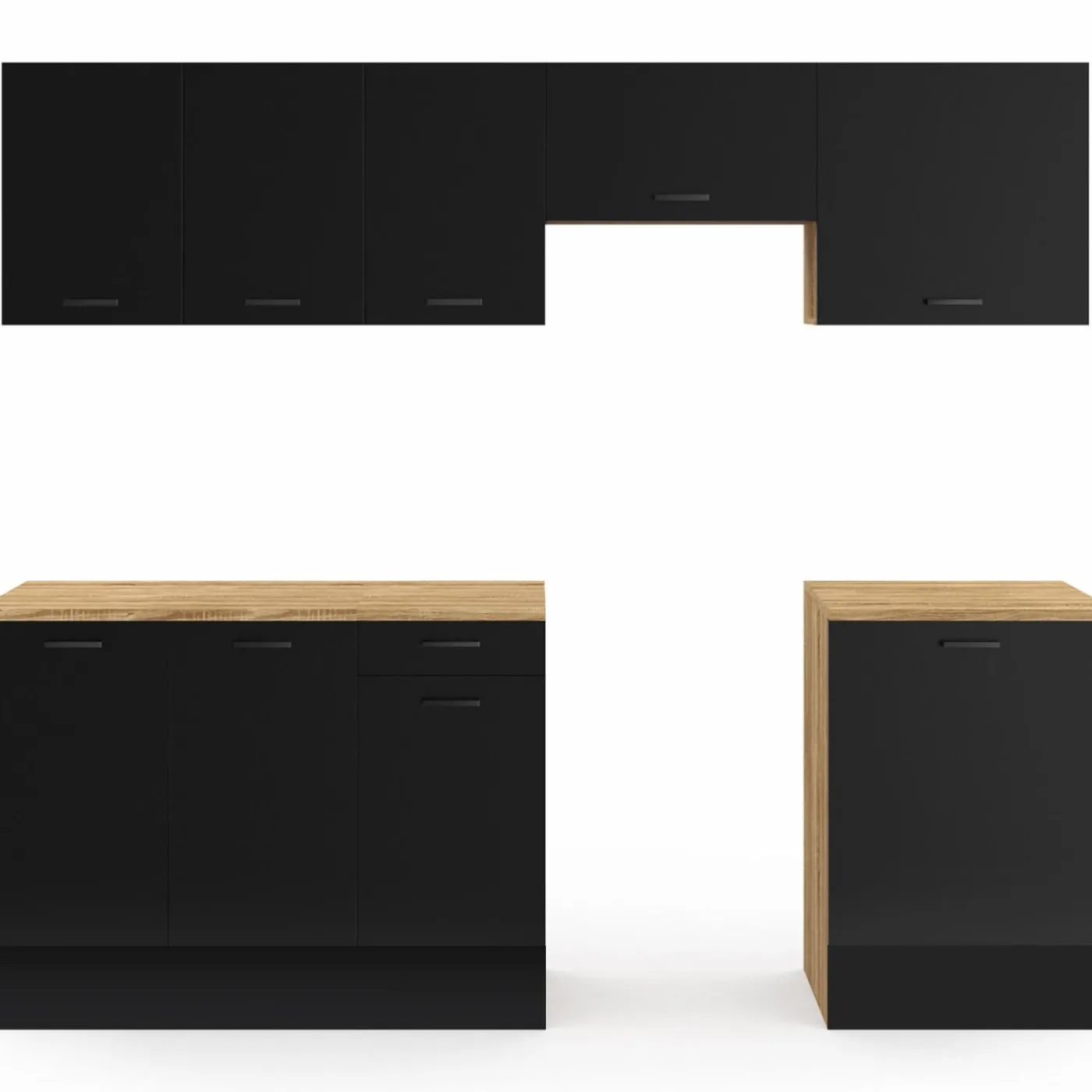 Cuisine complète 240 cm avec plan de travail bois et noir
