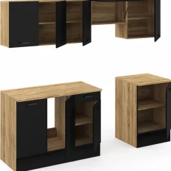 Cuisine complète 240 cm avec plan de travail bois et noir