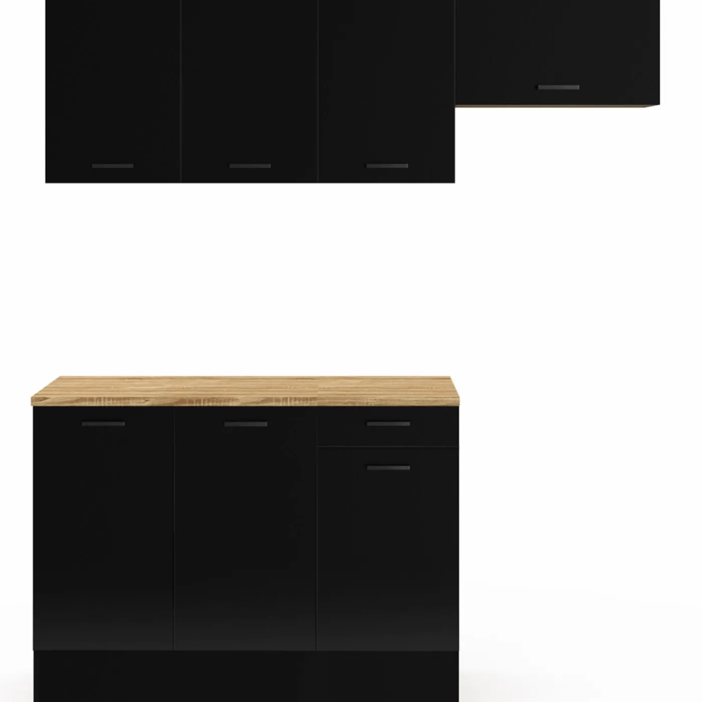 Cuisine complète 180 cm avec plan de travail bois et noir