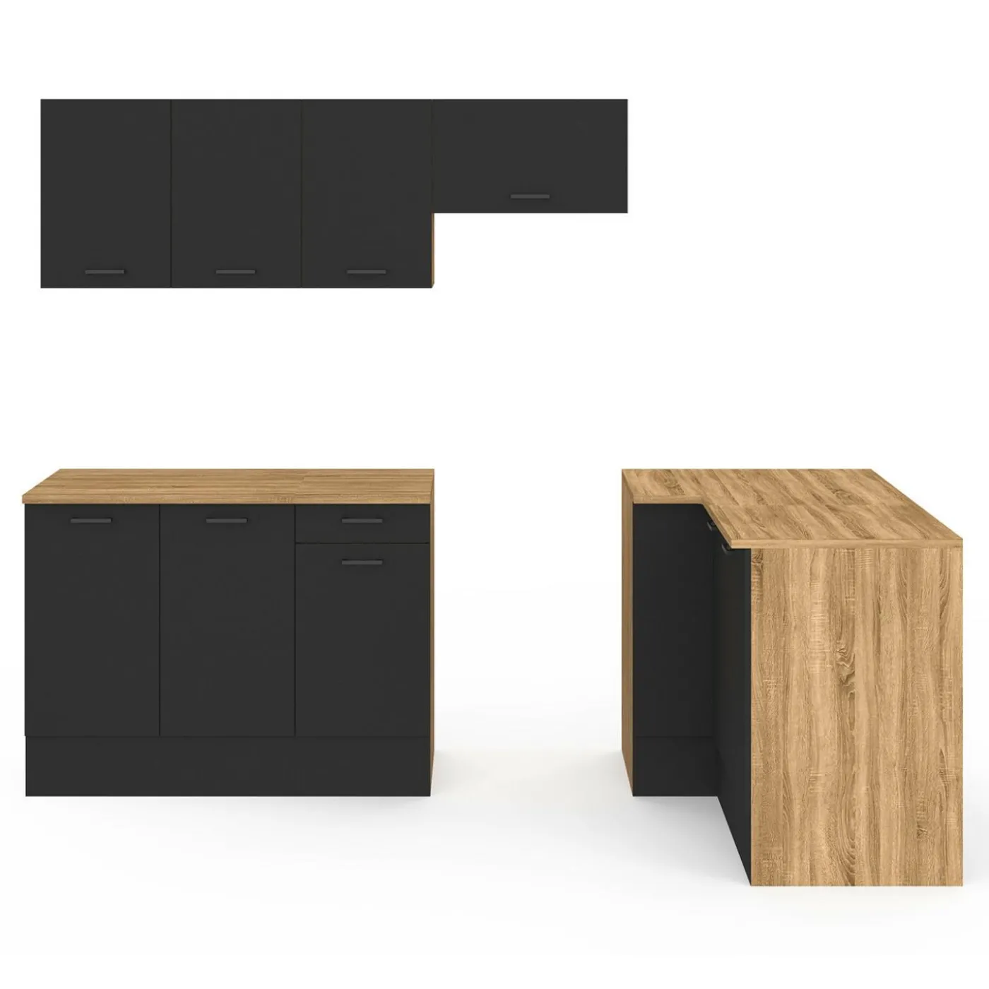 Cuisine d'angle complète bois et noir 400 cm 7 éléments