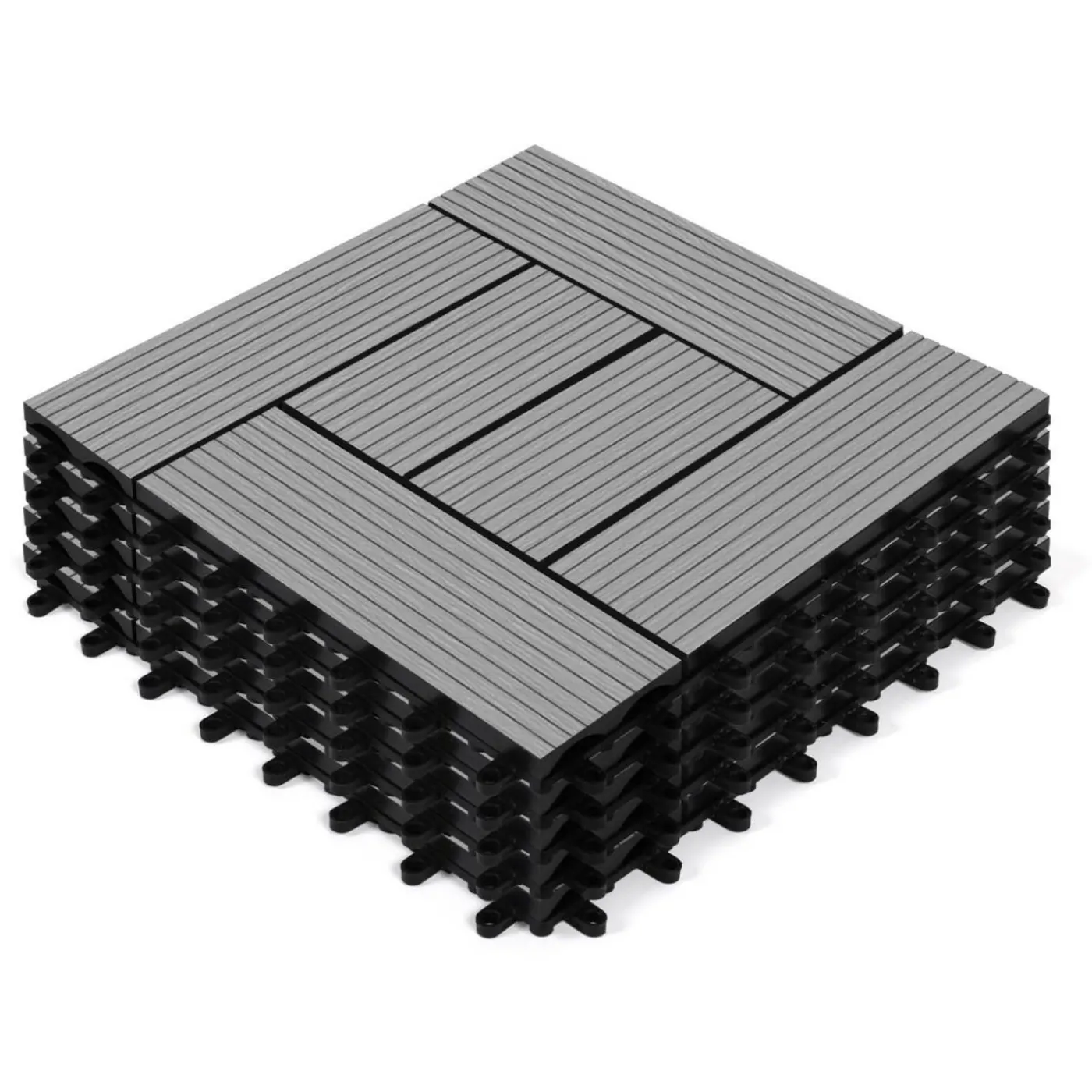 Dalles de terrasse mosaïques clipsables bois composite gris 30 x 30 cm