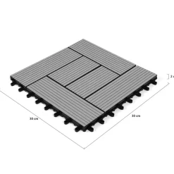 Dalles de terrasse mosaïques clipsables bois composite gris 30 x 30 cm