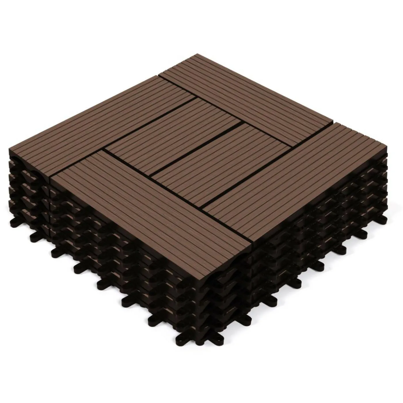 Dalles de terrasse mosaïques clipsables bois composite taupe 30 x 30 cm
