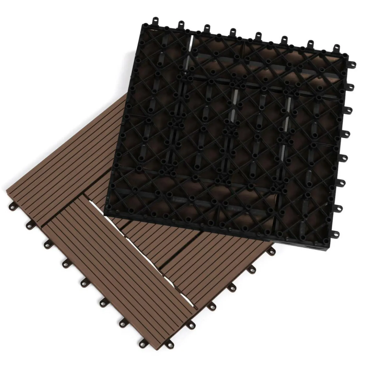 Dalles de terrasse mosaïques clipsables bois composite taupe 30 x 30 cm